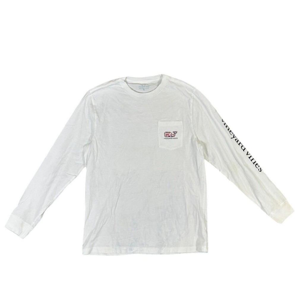 Vineyard Vines Boys XL 18 White Long Sleeve Fall Pumpkin Whale Pocket T-Shirt